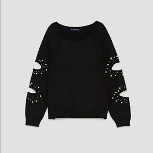 Zara pearl cutout sweatshirt